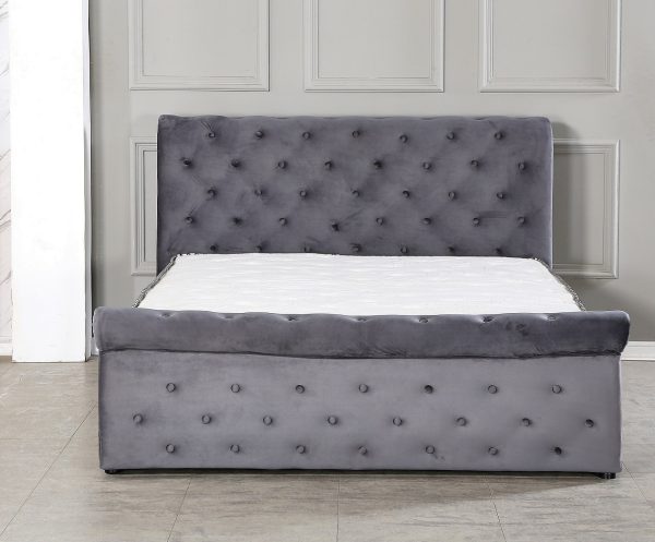 Nayola-2 Grey Velvet Fabric Upholstered Bed #396 With Ottoman Storage