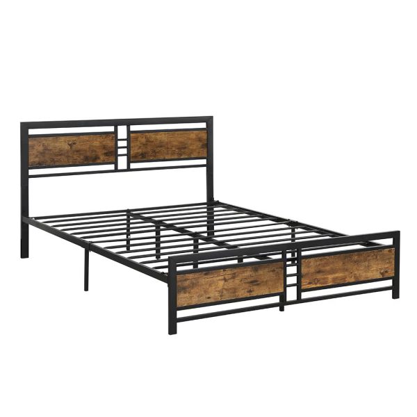 Metal Bed Frame #2051 with Wood Headboard and Footboard