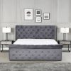 编辑图片 Grey Velvet Fabric Upholstered Bed #396 With Ottoman Storage