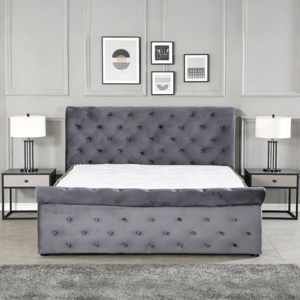 编辑图片 Grey Velvet Fabric Upholstered Bed #396 With Ottoman Storage