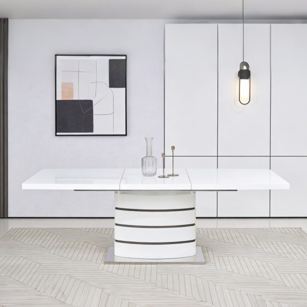 1 High Gloss Dining Table #529 Extendable White