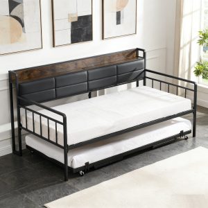 1 Industrial Metal Wood Daybed #705 With Trundle