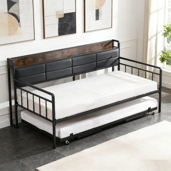 Industrial Metal Wood Daybed #705 With Trundle