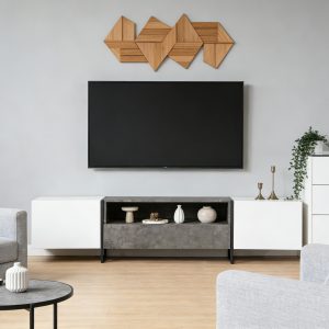 1 TV 0136 TV Stand #0136 Concrete & White