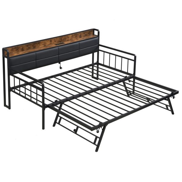 Industrial Metal Wood Daybed #705 With Trundle