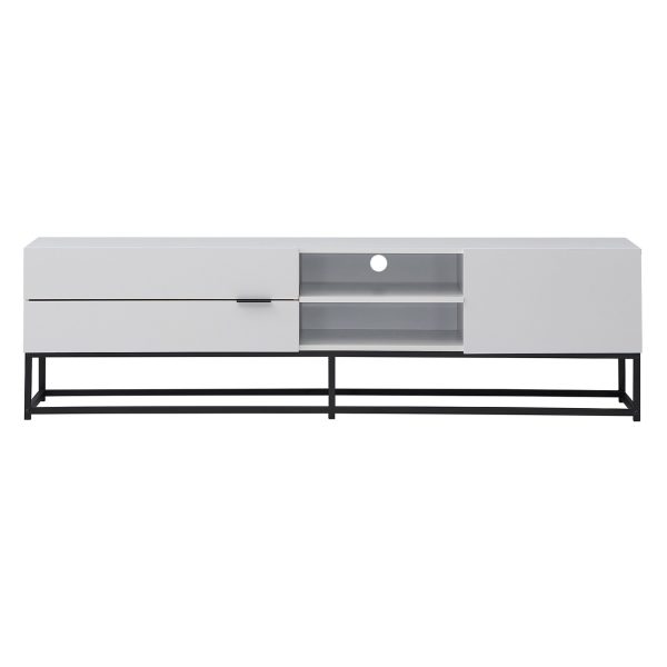 MDF TV Unit #0121 White With Black Metal Base