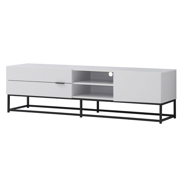 MDF TV Unit #0121 White With Black Metal Base
