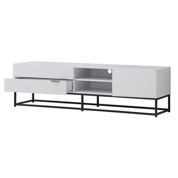 MDF TV Unit #0121 White With Black Metal Base