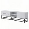 MDF TV Unit #0121 White With Black Metal Base