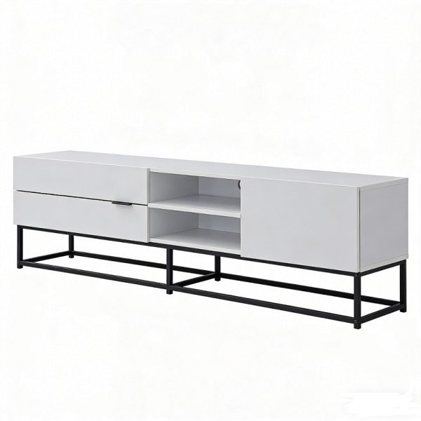 MDF TV Unit #0121 White With Black Metal Base