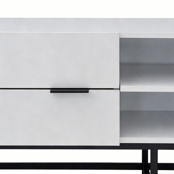 MDF TV Unit #0121 White With Black Metal Base