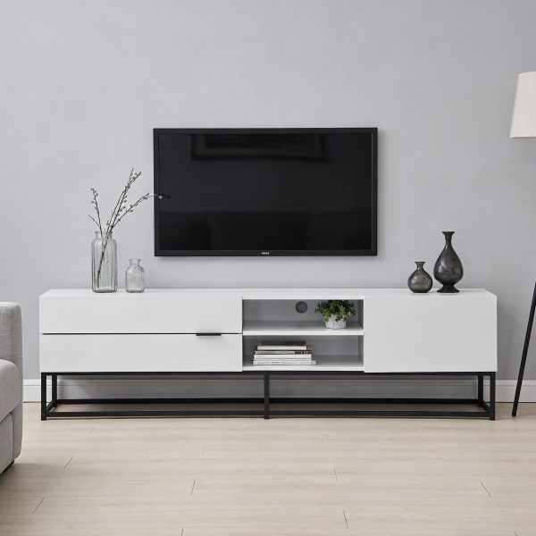 MDF TV Unit #0121 White With Black Metal Base