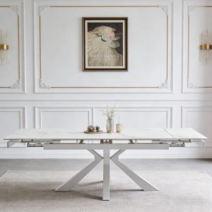 01 Sintered Stone Extendable Dining Table #564 With White Metal Legs