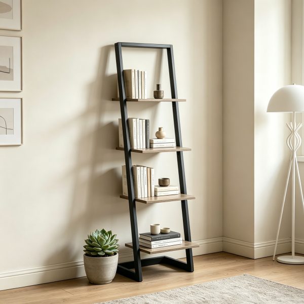 4 Shelves Ladder Bookcase #0263 Wood Metal
