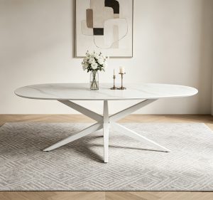 01 Wood Top Metal Legs Dining Table #1016 White