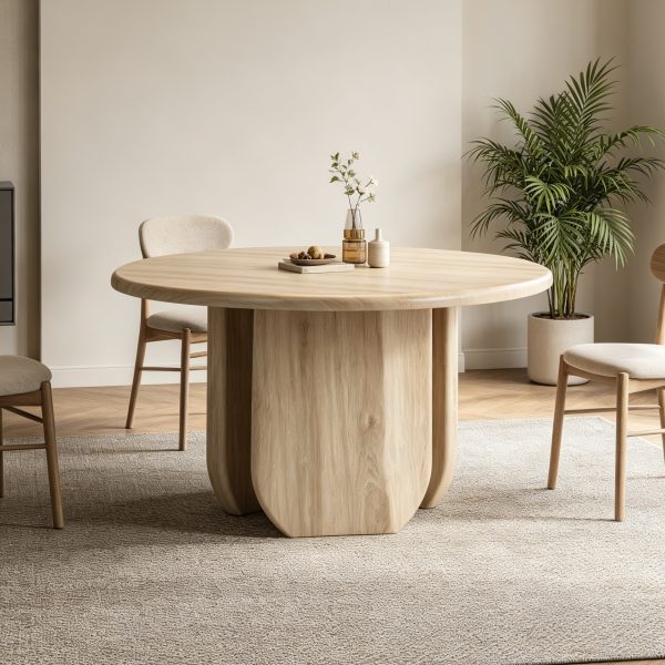 02 Natural Wood Color Dining Table #385 Round