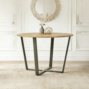 1-1 Cross Black Metal Legs Dining Table # 261 Round