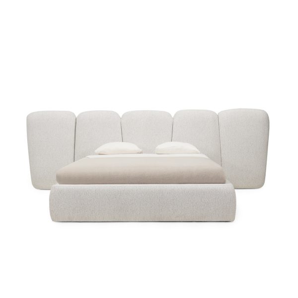 3 Modern Bed Frame #1017 Off-White with Big Bed Head