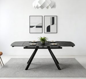 Ceramic-Black-1 Black Extendable Dining Table #520-BLK Cetamic Metal