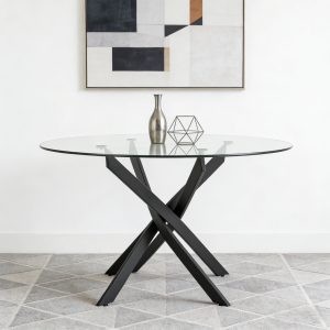 Roud Glass Dining Table #215 With Black Metal Legs