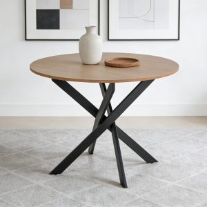 Wood-Black-1 Wooden Round Dining Table # 215-3 With Metal Legs