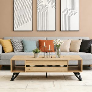 01 One Drawer Coffee Table #452 with Black Metal Legs