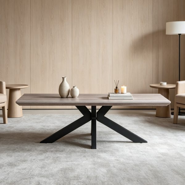 01 Wooden Top Metal Legs Coffee Table #3756