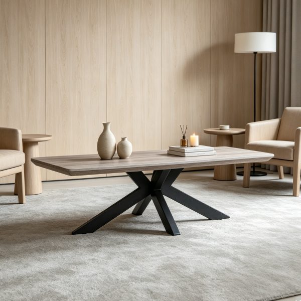 02 Wooden Top Metal Legs Coffee Table #3756